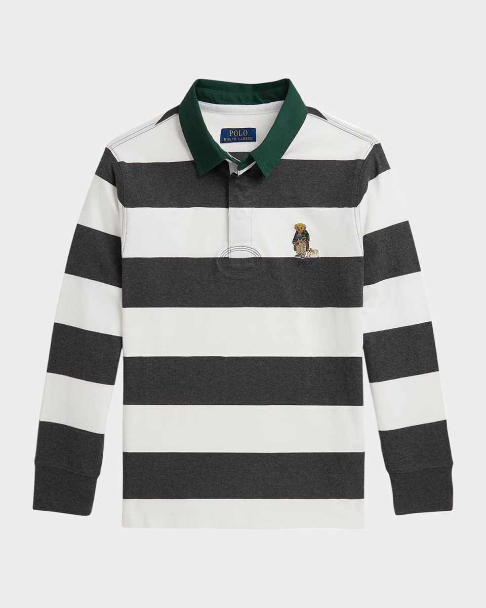 Boy's Striped Jersey Knit Rugby Shirt, Size S-XL